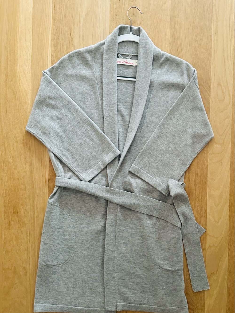 NWOT Hanna Andersson Cosy Merino mix Heather Gray Shawl-Collar Knit Robe, Small